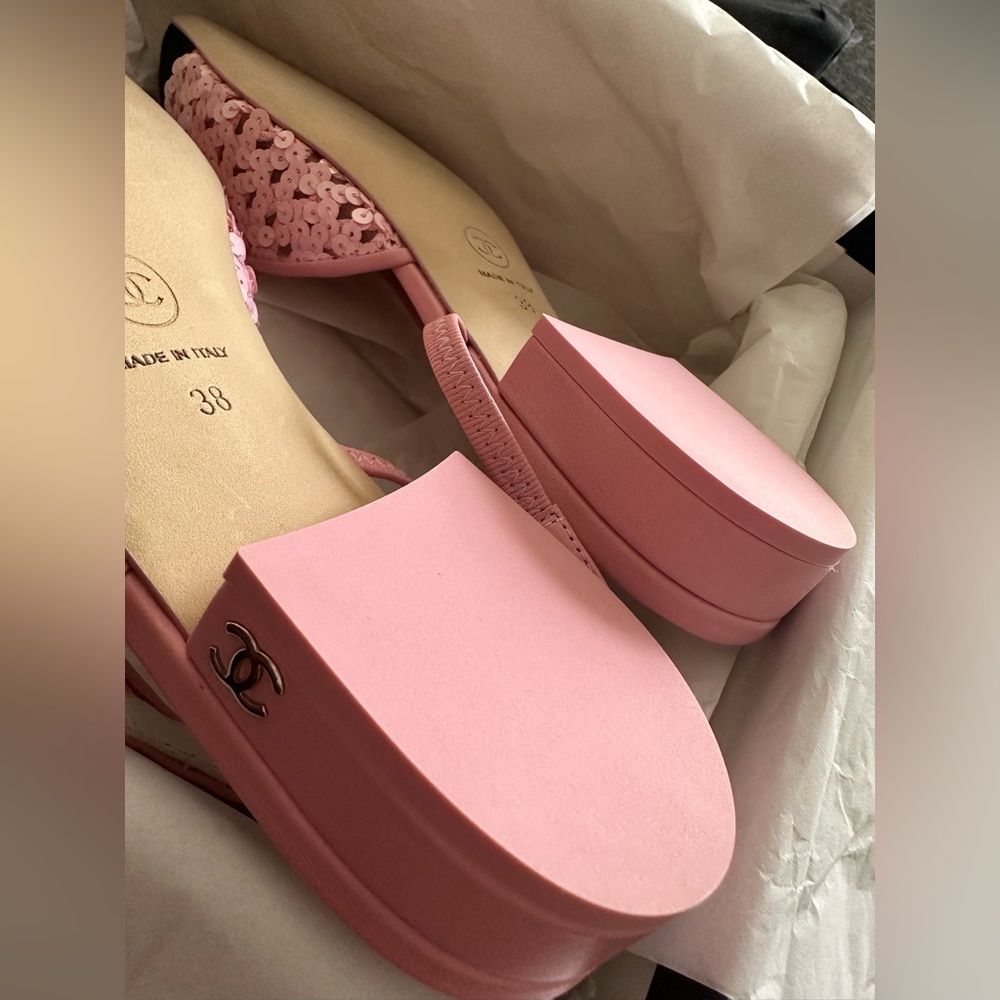 (Sold) Chanel slingbacks glitter pink and black 38 new - Picture 10 of 10